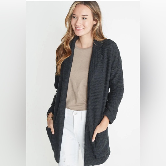 Marine Layer Sweaters - Marine Layer Lila Coat  Oversized Open Front Cardigan Sweater Charcoal Gray